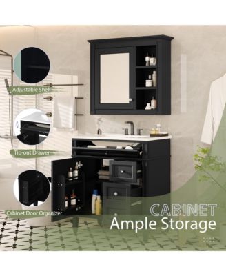 30'' Bathroom Vanity with Top Sink, Mirror Cabinet, 2 Drawers & Tip-out Drawer