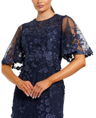 Women's Flutter Sleeve Floral Embroidered Net Gown