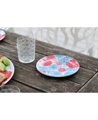 Patriotic Floral Decorative Round Serving Platter Plates Set of 4