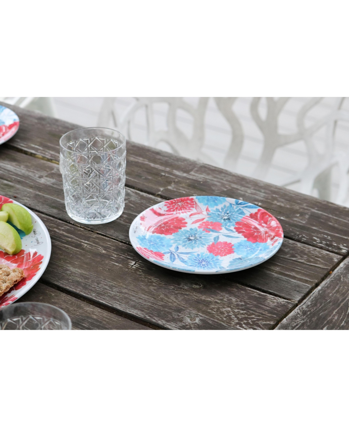 Patriotic Floral Decorative Round Serving Platter Plates Set of 4