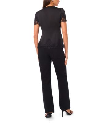 Women's Short Sleeve V-Neck Lace Top