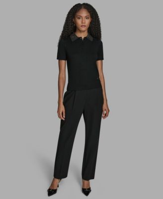 Women's Short Sleeve Embellished Collar Top