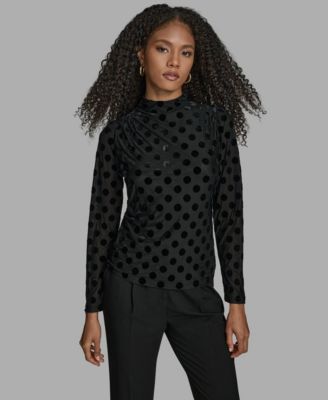 BCBG - Women's Polka Dot Print Long Sleeve Blouse