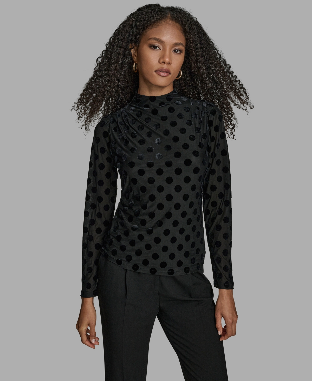 Bcbg Women's Polka Dot Print Long Sleeve Blouse In Black