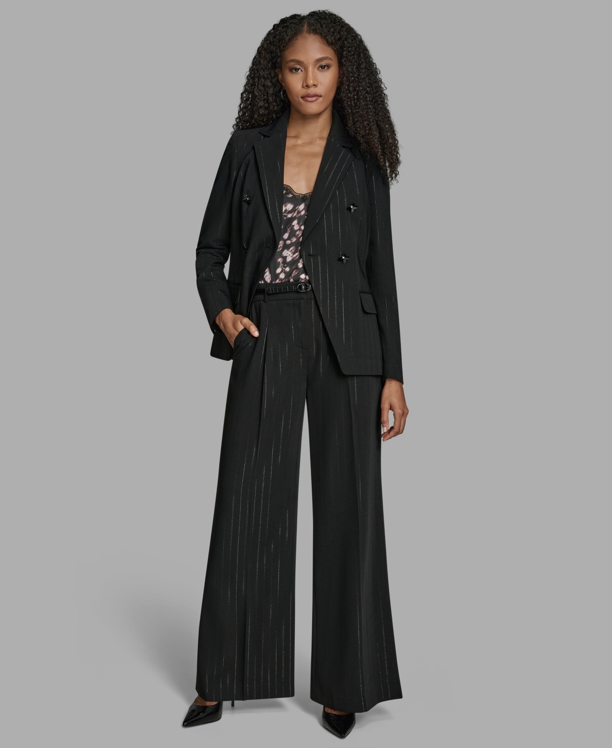 Bcbg Women's Pinstripe Double Breasted Jacket In Black