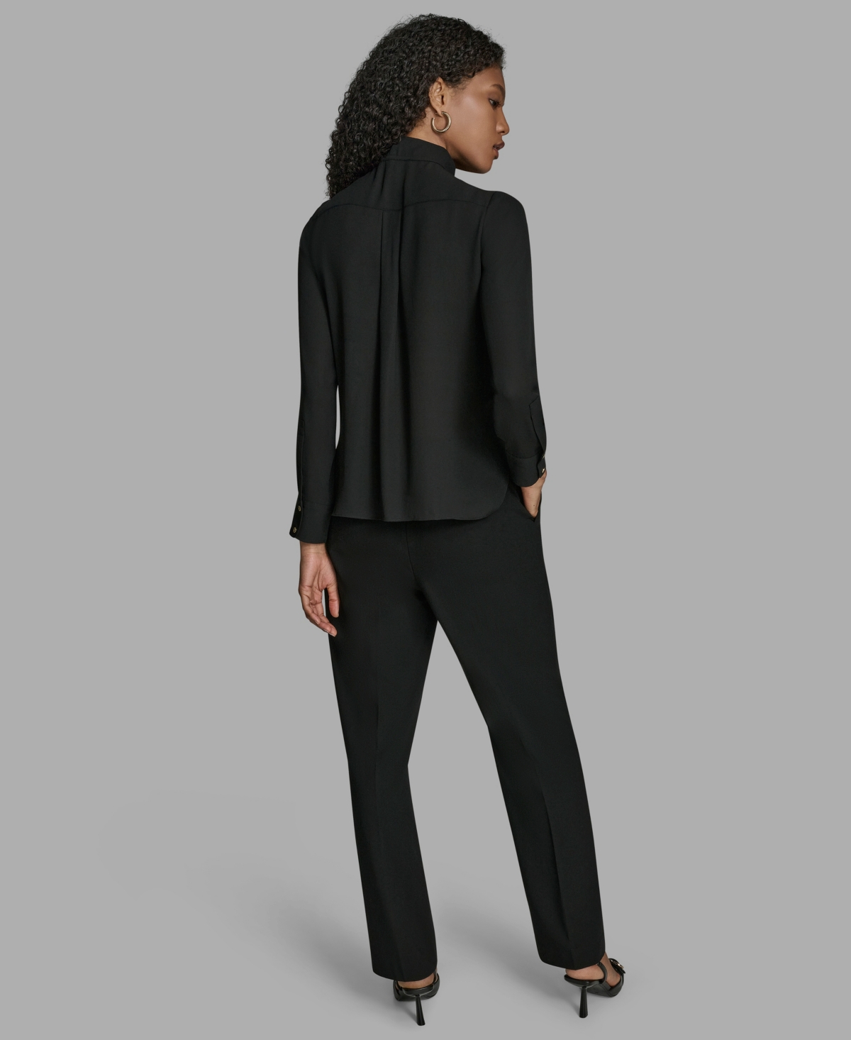 Bcbg Women's Long Sleeve Tie Neck Blouse In Black