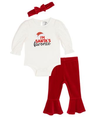 Baby Girls' Santa's Favorite Bodysuit and Leggings with Headband, 3-Piece Set