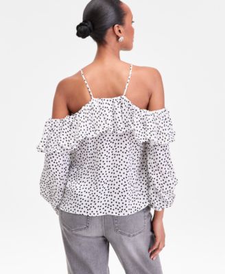 Women's Cold-Shoulder Ruffle-Trim Blouse, Macy's Exclusive 