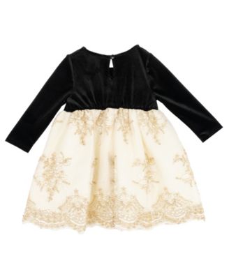 Baby Girls' Velvet Long-Sleeve Bodice Dress and Diaper Cover, 2-Piece Set