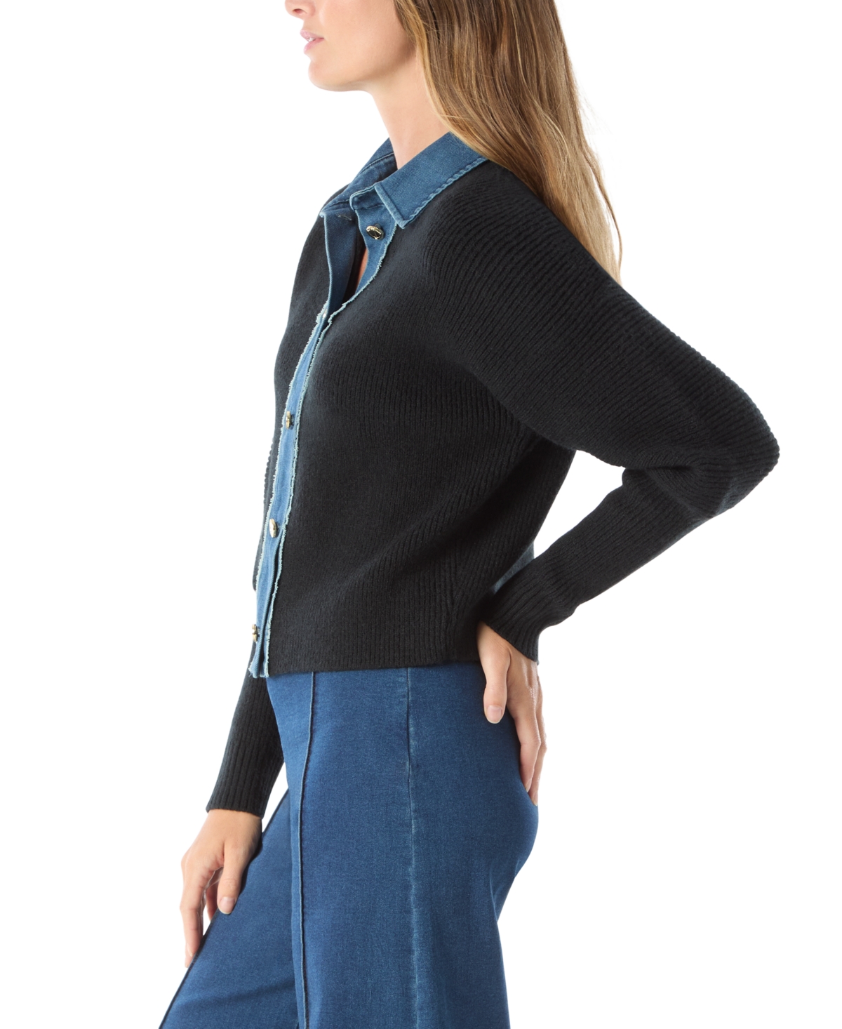 Dee Ocleppo Women's Michaela Sweater Denim Point Collar Mix Jacket