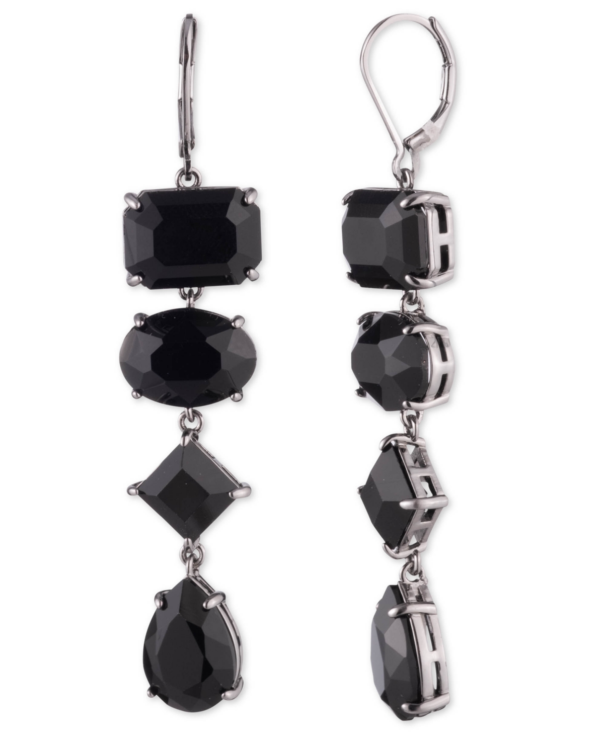 Ralph Lauren Hematite-tone Jet Stone Linear Earrings In Black