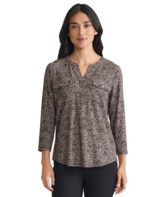 Jones New York - Women's Animal Print V-Neck Top