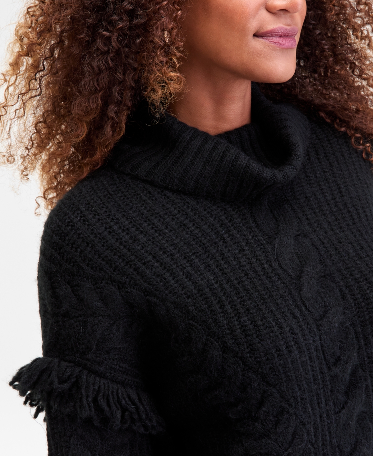 I.n.c. International Concepts Women's Turtleneck Fringe Trim Sweater, Macy's Exclusive