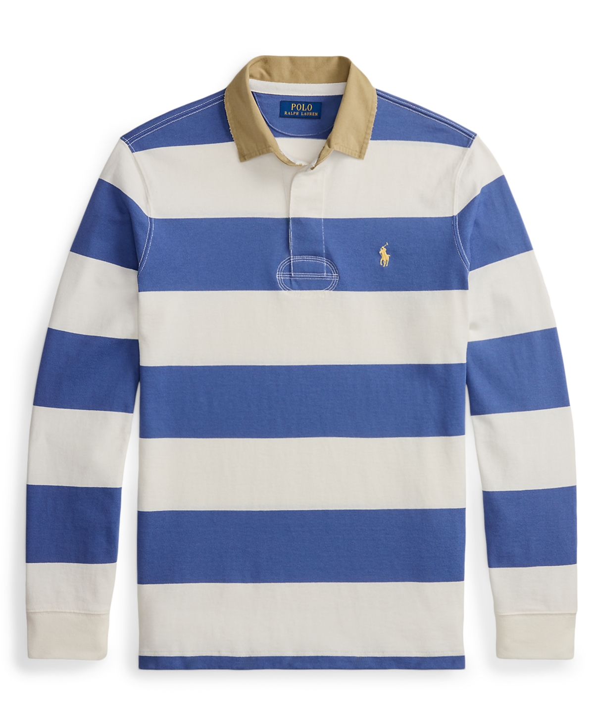 Polo Ralph Lauren Ralph Lauren Khaki-collar Striped Rugby Shirt In Blue