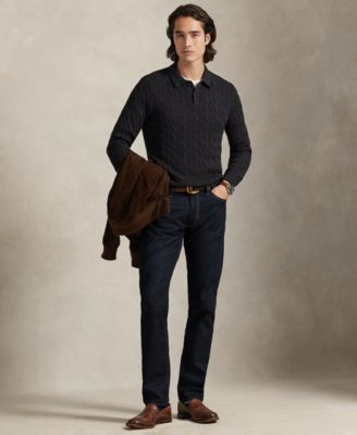 Men's Cable-Knit Cotton Polo Collar Sweater