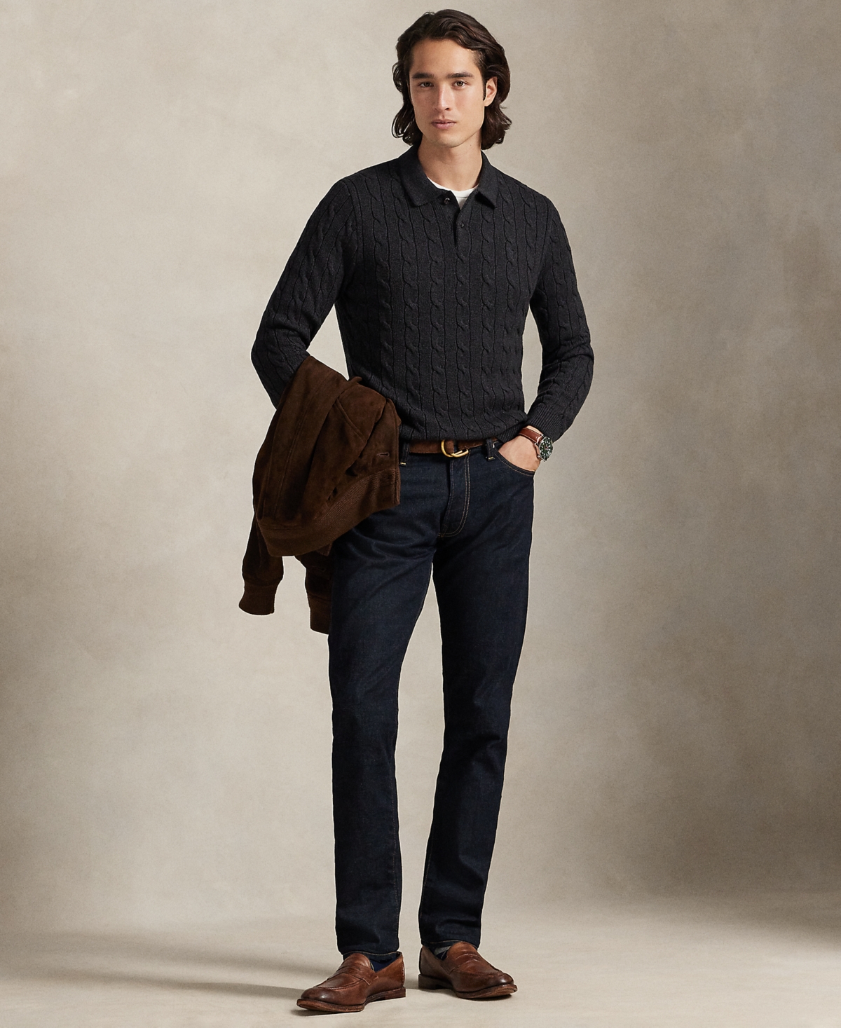 Polo Ralph Lauren Men's Cable-Knit Cotton Collar Sweater