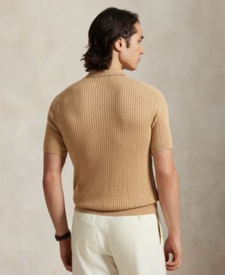 Men's Rib-Knit Cotton Johnny Collar Sweater