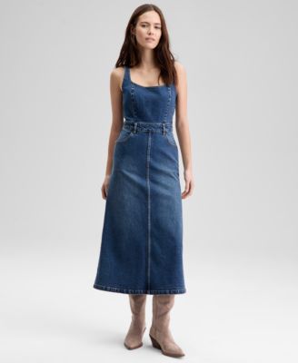 And Now This - Petite Denim Scoop Neck Sleeveless Midi Dress