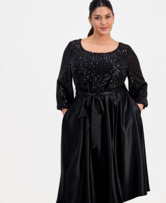 Plus Size Sequin-Bodice Midi Dress
