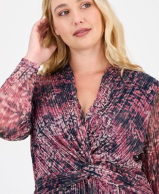 Plus Size V-Neck Twist-Front Midi Dress