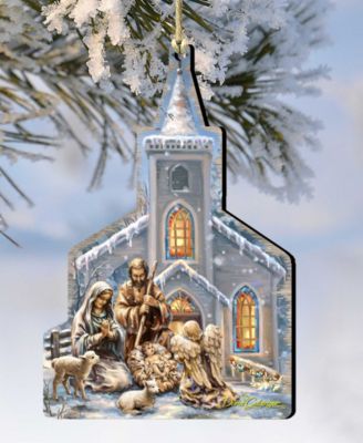 Nativity Chapel Wood Christmas Ornament
