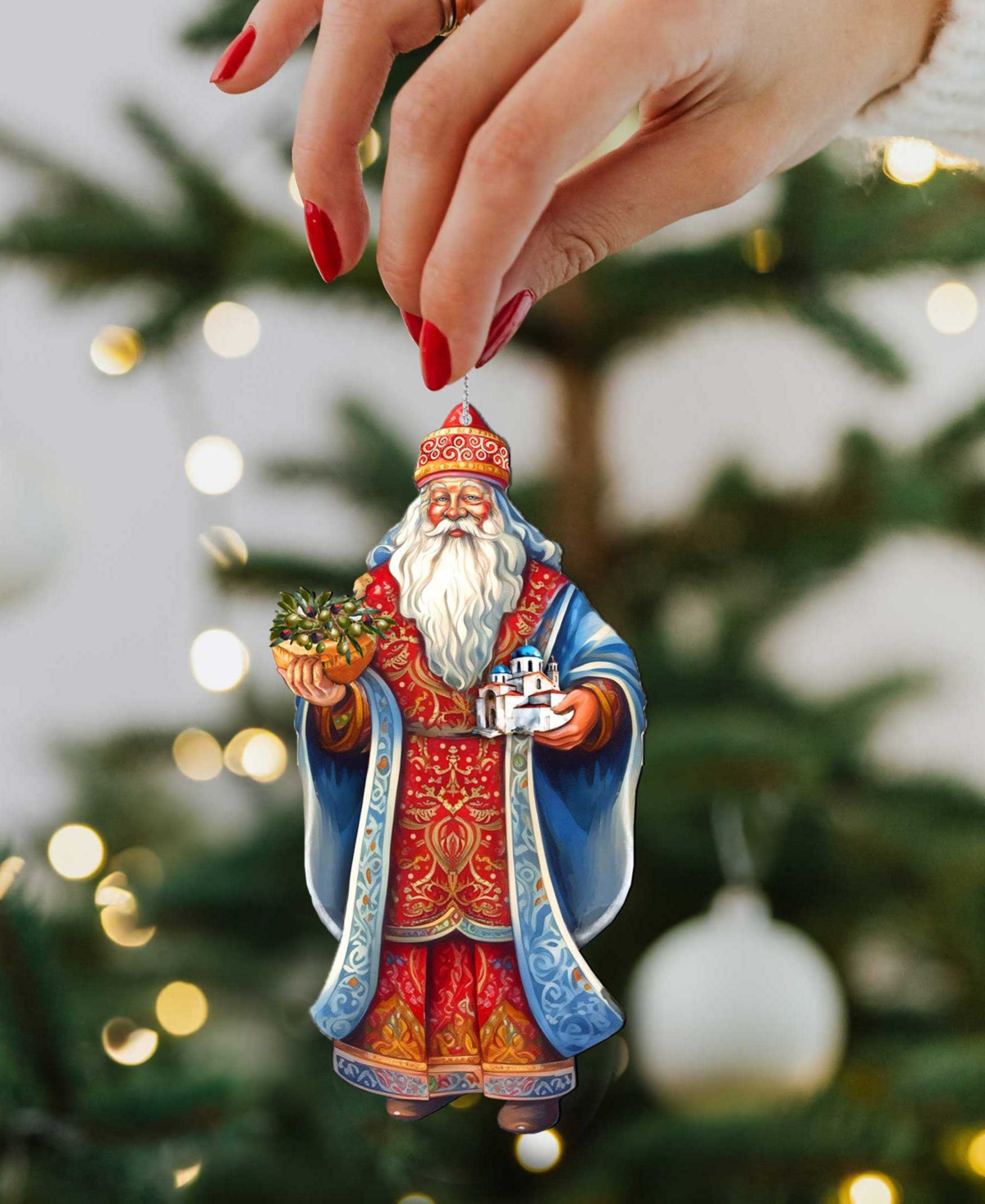 Designocracy Greece Inspired Santa Ornaments, Set Of 3 In Multi