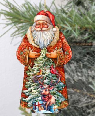 Santa with Forest Friends Wooden Ornament