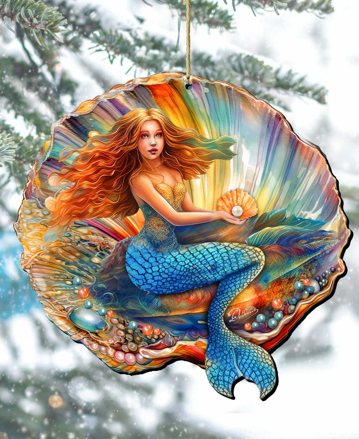 Designocracy Mermaid In The Shell Christmas Ornament In Multi