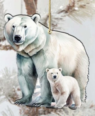 Polar Bear and Cub Christmas Wood Ornament