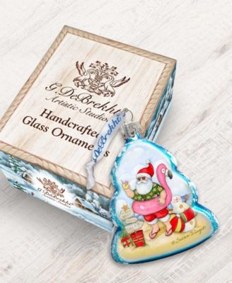 Santa with Flamingo Toy Glass Ornament