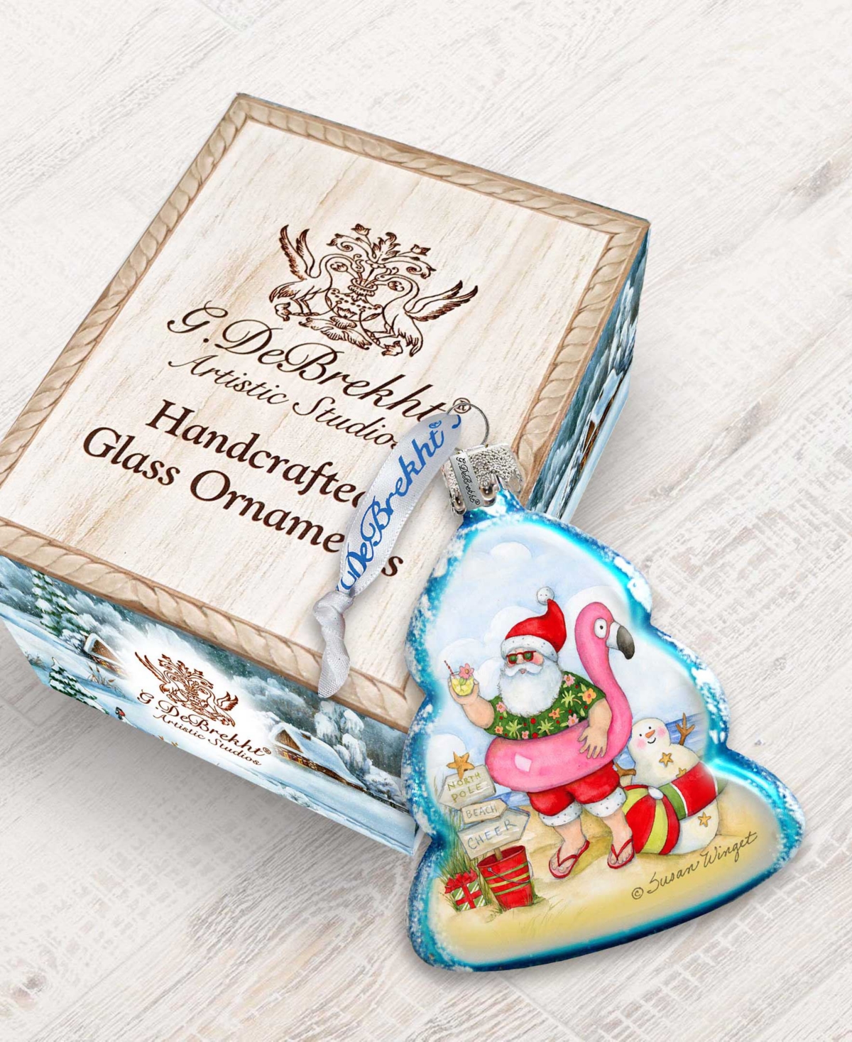 Designocracy Santa With Flamingo Toy Glass Ornaments In Multi