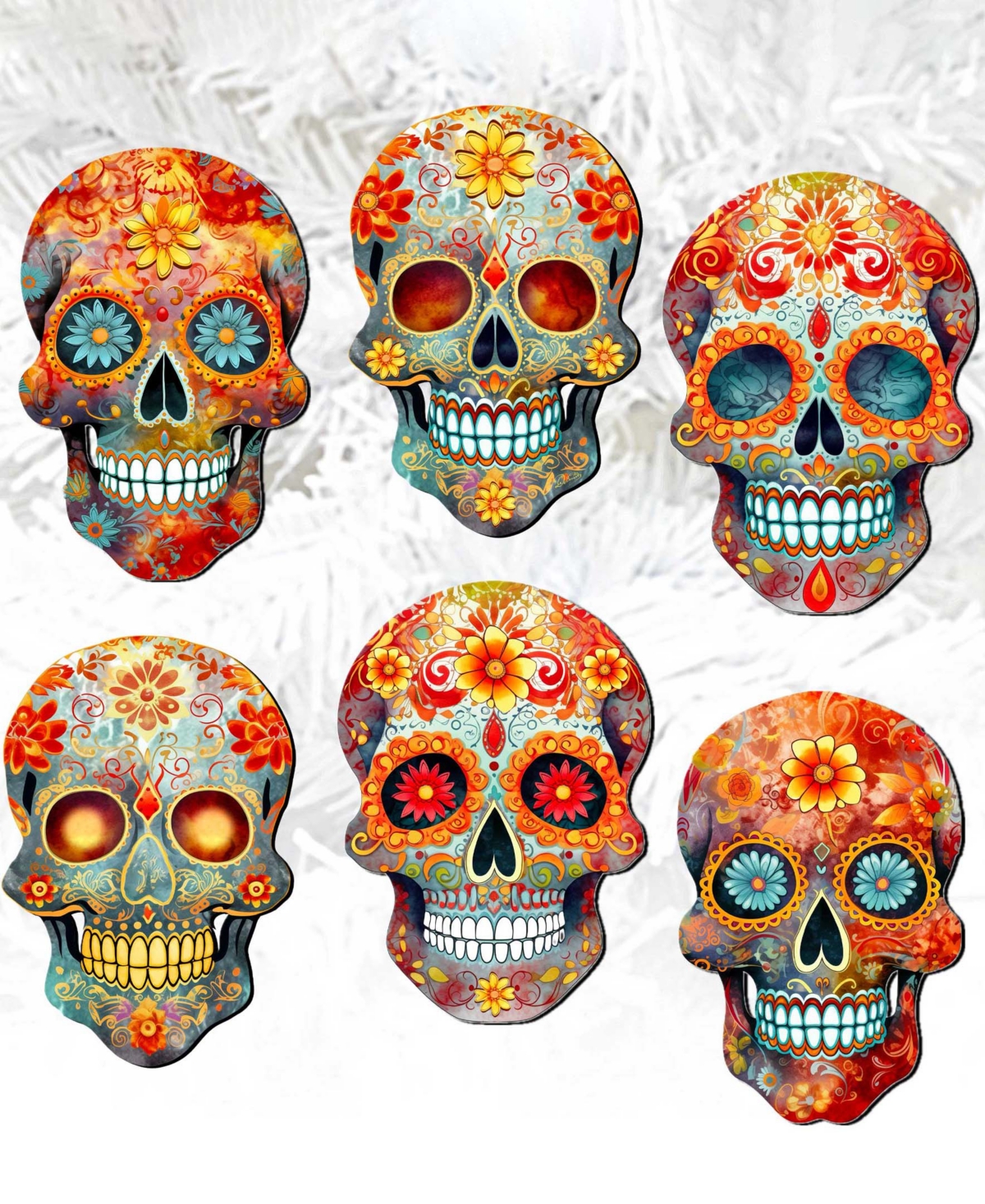 Designocracy Sugar Skulls Wood Clip-on Ornaments, Set Of 6 In Multi