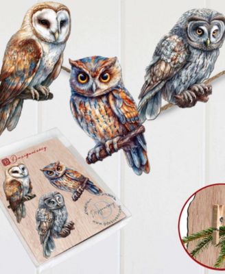 Night Owls Wooden Clip-on Ornaments, Set of 3