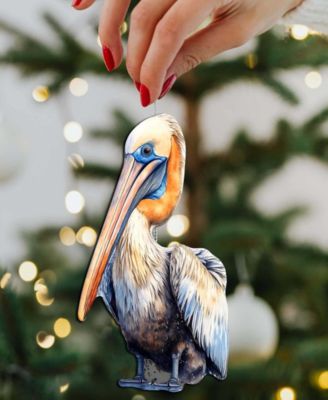 Pelicans Christmas Wooden Ornaments, Set of 3