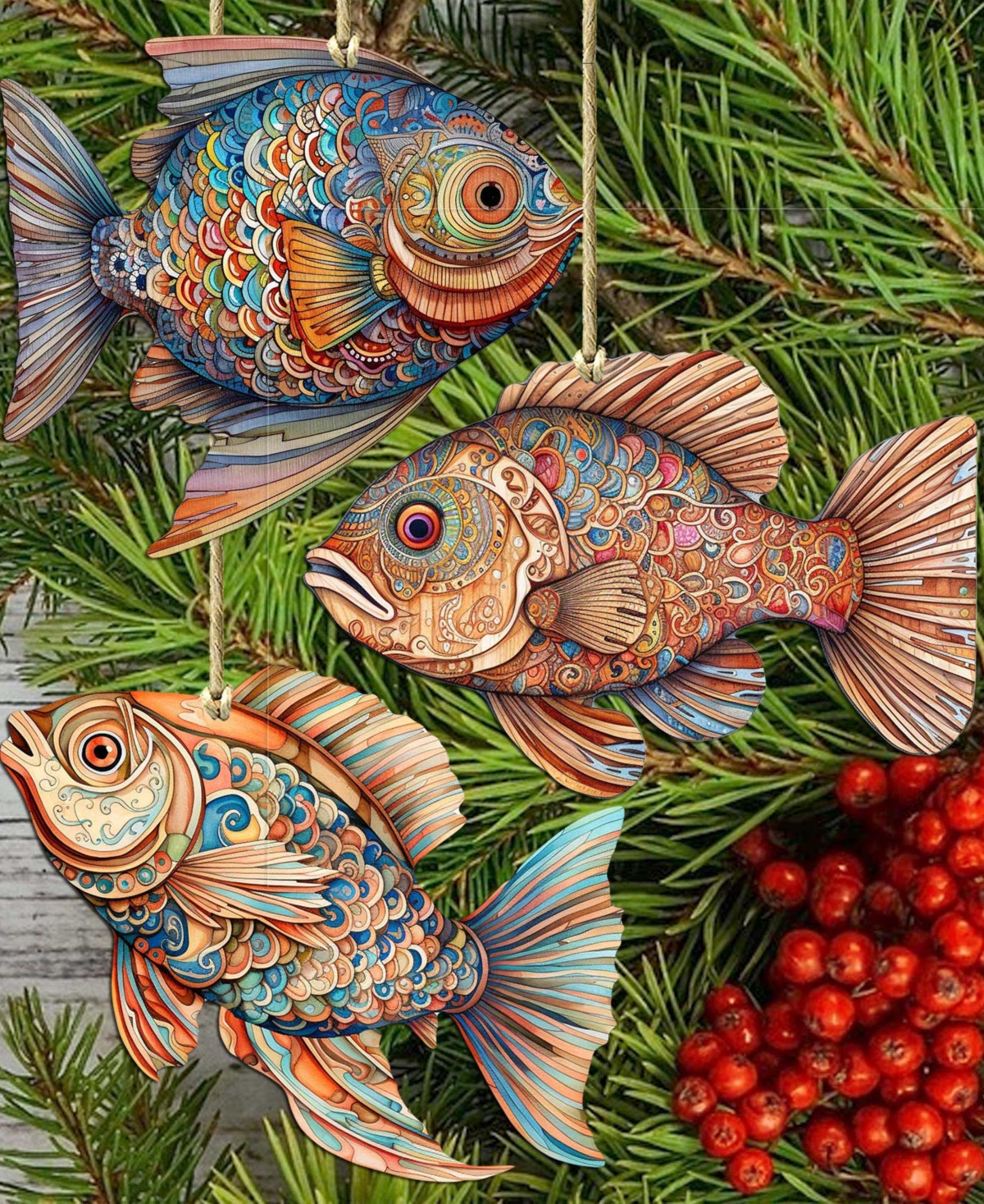 Designocracy Colorful Fish Holiday Ornaments, Set Of 3 In Multi