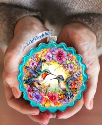 Hummingbirds Wreath Glass Christmas Ornament