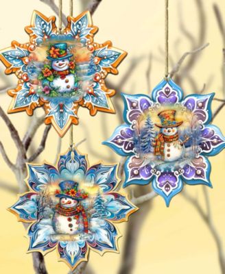 Happy Snowman Snowflake Ornaments, Set 3