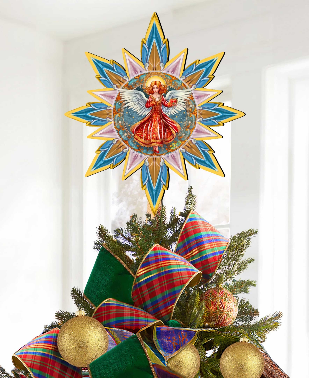Designocracy Angel With Love Wooden Tree Topper In Multi