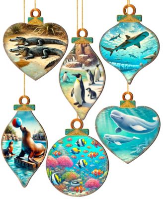 Sea Life Wooden Ornaments, Set of 12