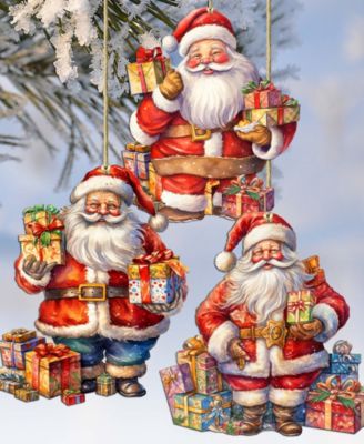 Santa's Gifts Wooden Ornaments, Set of 3
