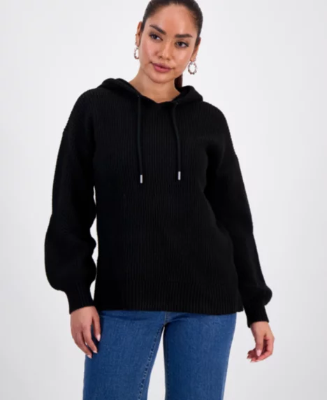 Petite Blouson-Sleeve Hoodie - Deep Black