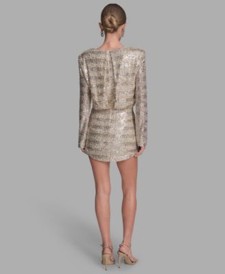 Women's Sequin Detail Striped Boat Neck Dress