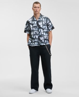 Men's Relaxed Fit Short Sleeve Abstract Print Button-Front Camp Shirt, Macy's Exclusive