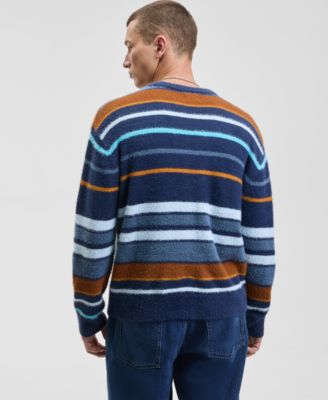 Men's Relaxed Fit Long Sleeve Fuzzy Striped Crewneck Sweater, Macy's Exclusive