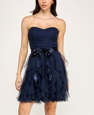 Juniors' Strapless Mesh Ruffle Dress