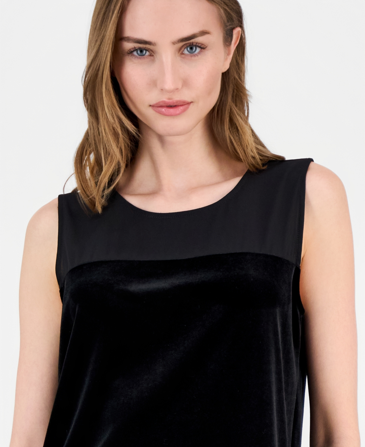 T Tahari Women's Sleeveless Mixed-media Top In Black