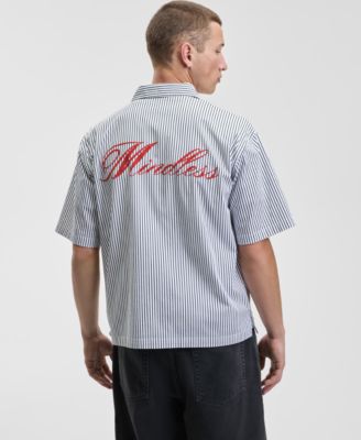 Men's Relaxed Fit Short Sleeve Striped Embroidered Button-Front Shirt, Macy's Exclusive