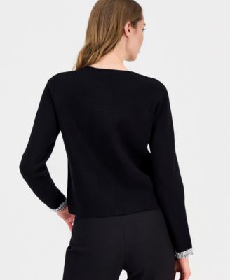 Women's Embellished Pearl-Trim Cardigan