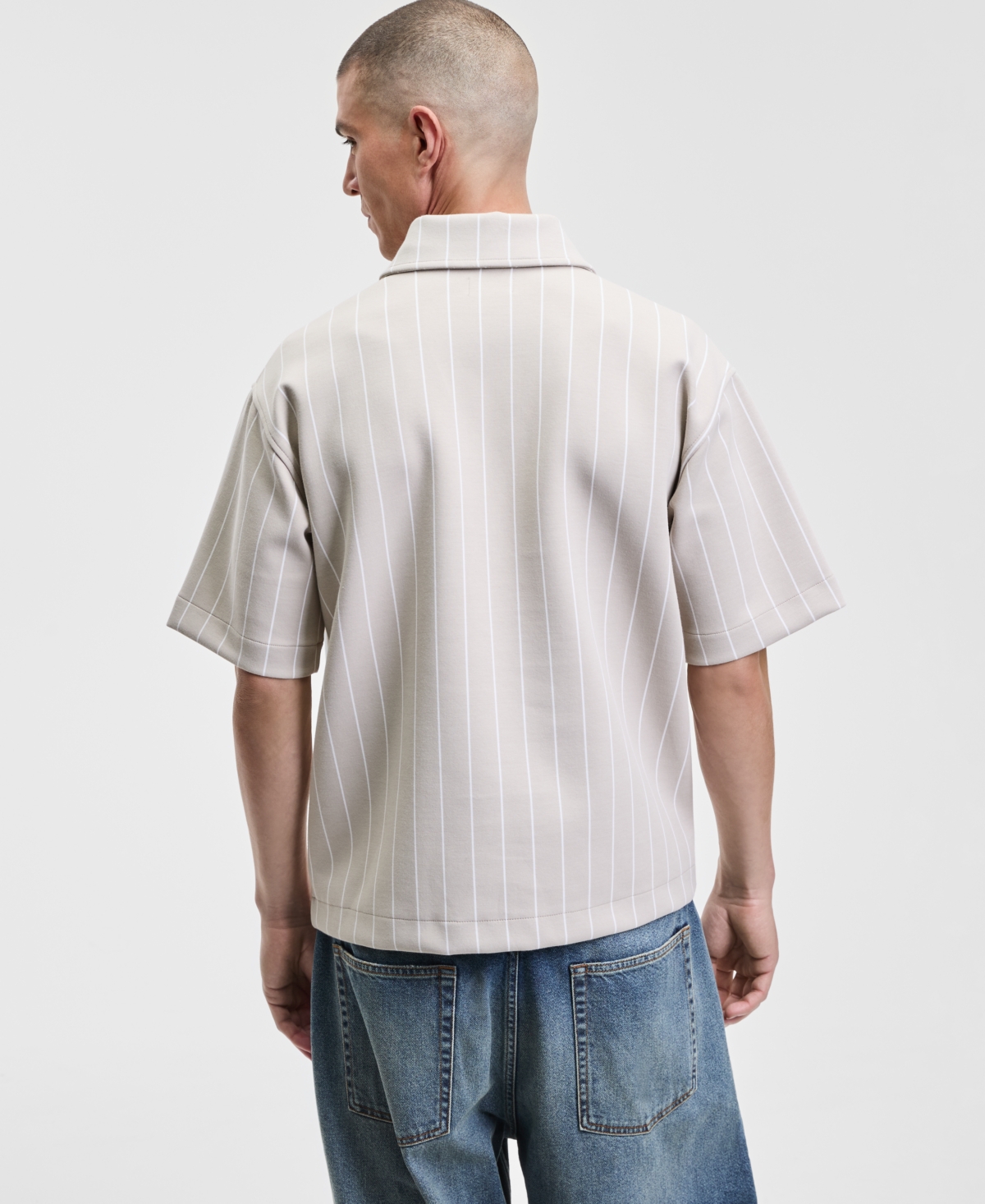 Mode Of One Men's Sporty Relaxed Fit Short Sleeve Striped Polo Shirt, Macy's Exclusive In Gray