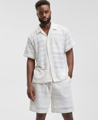 Mode of One - Men's Relaxed Fit Short Sleeve Knit Button-Front Camp-Collar Sweater